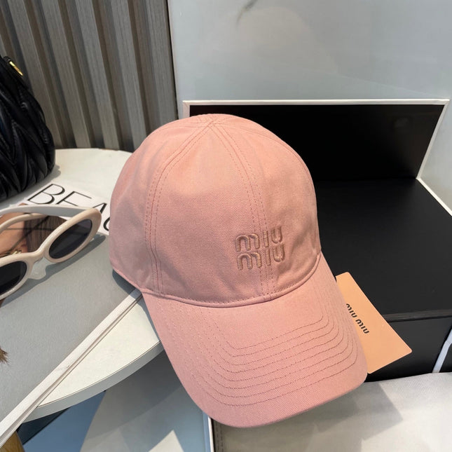 MIUMIU BASEBALL CAP IN PEACHY PINK FABRIC BRAND EMBROIDERY
