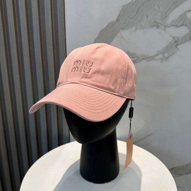 MIUMIU BASEBALL CAP IN PEACHY PINK FABRIC BRAND EMBROIDERY
