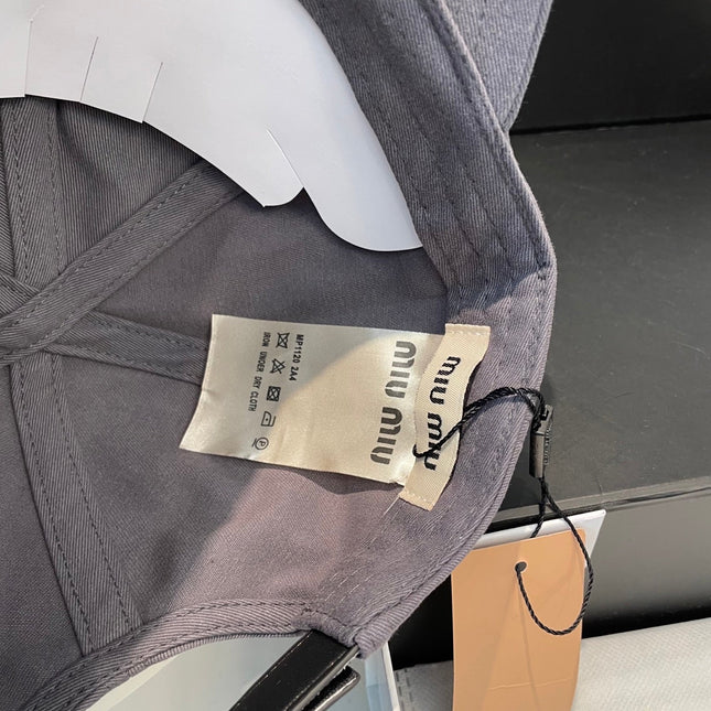 MIUMIU BASEBALL CAP IN GREY ORANGE FABRIC BRAND EMBROIDERY