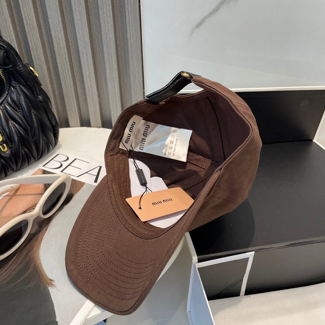MIUMIU BASEBALL CAP IN BROWN ORANGE FABRIC BRAND EMBROIDERY