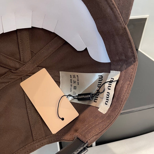 MIUMIU BASEBALL CAP IN BROWN ORANGE FABRIC BRAND EMBROIDERY