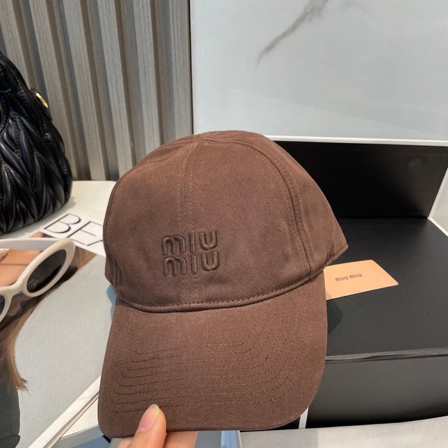 MIUMIU BASEBALL CAP IN BROWN ORANGE FABRIC BRAND EMBROIDERY