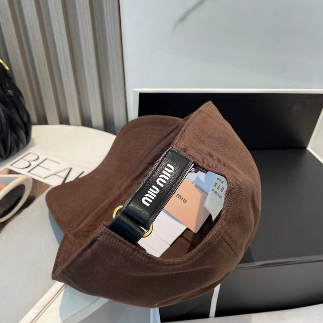 MIUMIU BASEBALL CAP IN BROWN ORANGE FABRIC BRAND EMBROIDERY