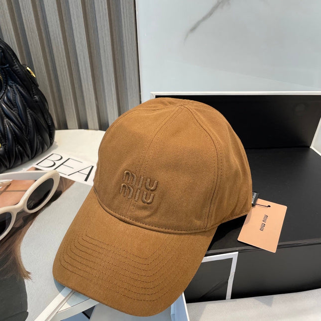 MIUMIU BASEBALL CAP IN BURNT ORANGE FABRIC BRAND EMBROIDERY