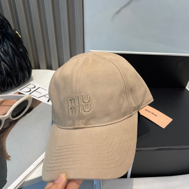 MIUMIU BASEBALL CAP IN BEIGE FABRIC BRAND EMBROIDERY