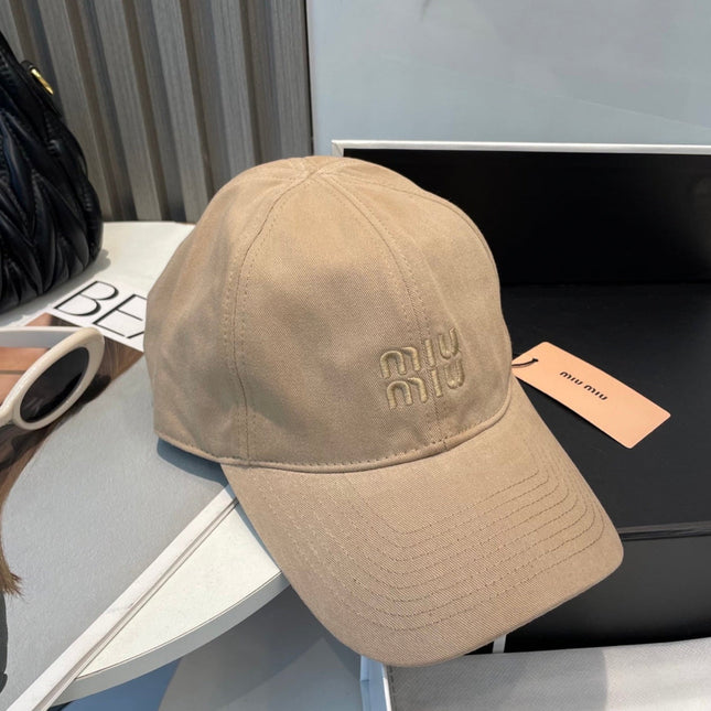 MIUMIU BASEBALL CAP IN BEIGE FABRIC BRAND EMBROIDERY