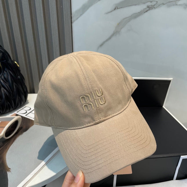 MIUMIU BASEBALL CAP IN BEIGE FABRIC BRAND EMBROIDERY