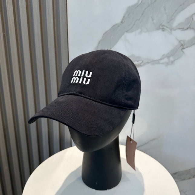 MIUMIU BASEBALL CAP IN BLACK FABRIC BRAND EMBROIDERY