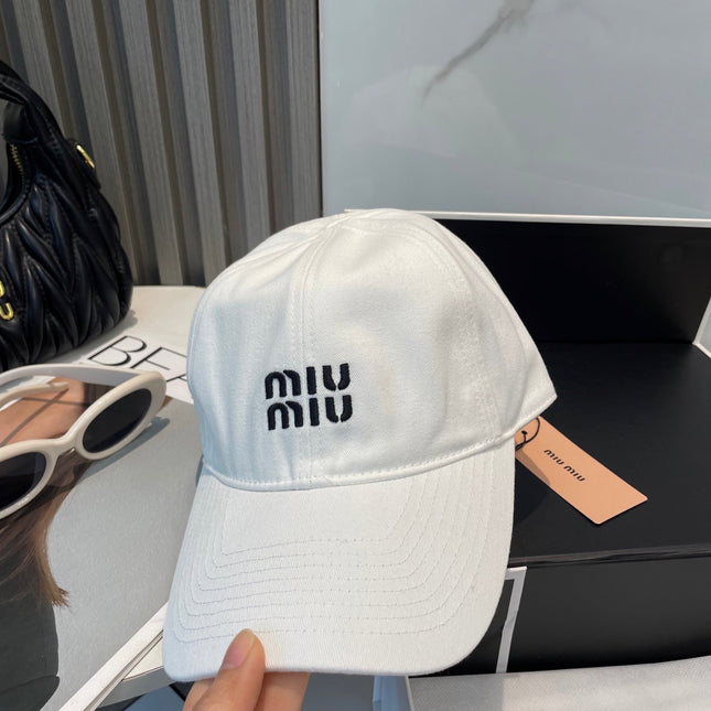 MIUMIU BASEBALL CAP IN WHITE FABRIC BRAND EMBROIDERY