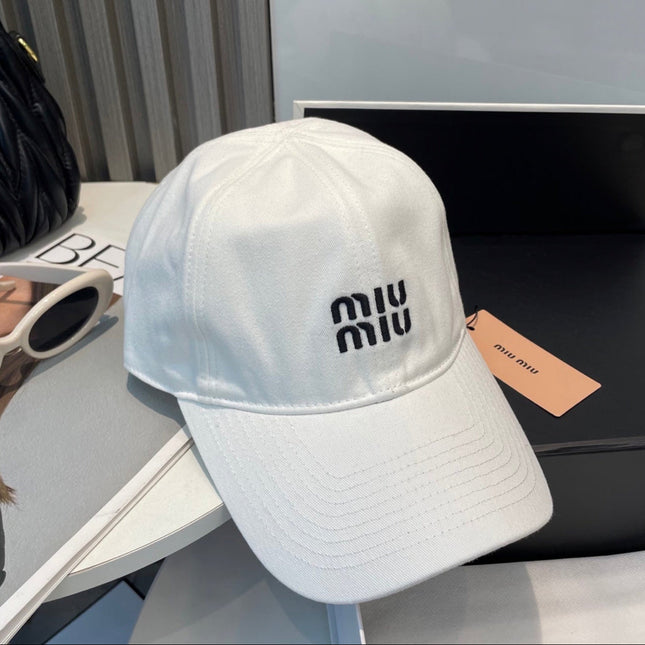 MIUMIU BASEBALL CAP IN WHITE FABRIC BRAND EMBROIDERY