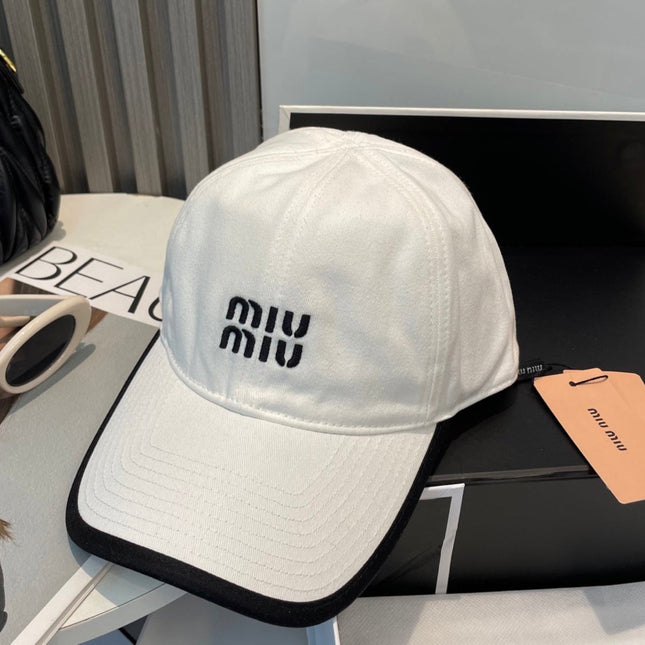 MIUMIU BASEBALL CAP IN WHITE AND BLACK FABRIC STYLE 1