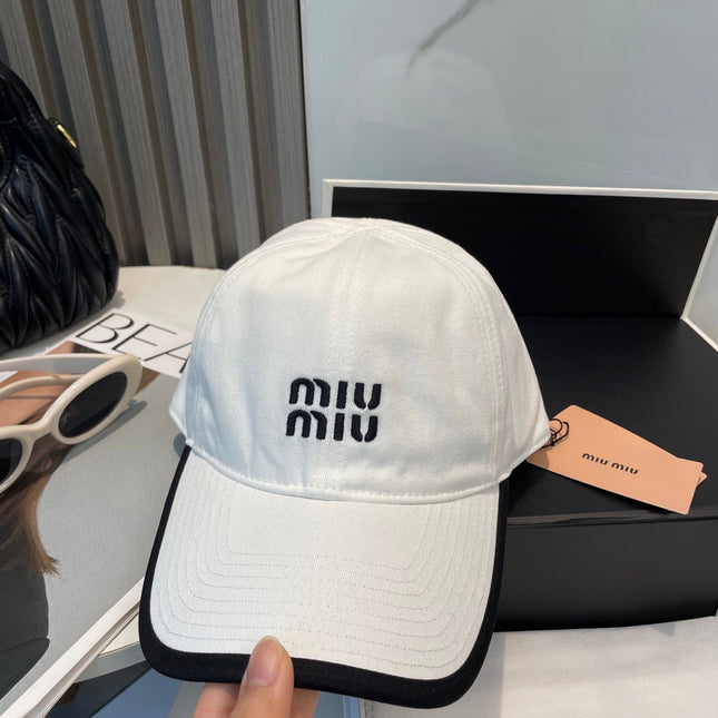 MIUMIU BASEBALL CAP IN WHITE AND BLACK FABRIC STYLE 1