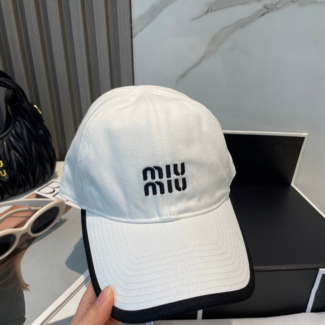 MIUMIU BASEBALL CAP IN WHITE AND BLACK FABRIC STYLE 1