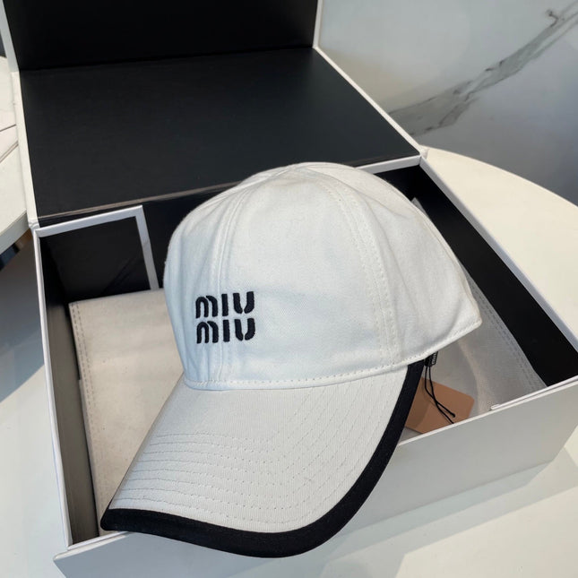 MIUMIU BASEBALL CAP IN WHITE AND BLACK FABRIC STYLE 1