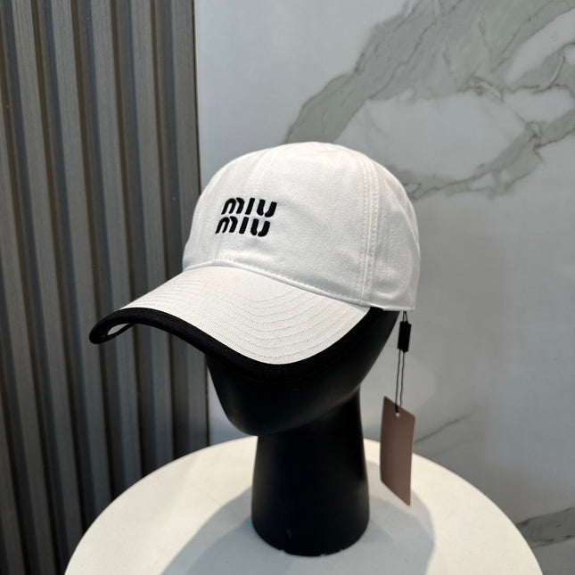 MIUMIU BASEBALL CAP IN WHITE AND BLACK FABRIC STYLE 1