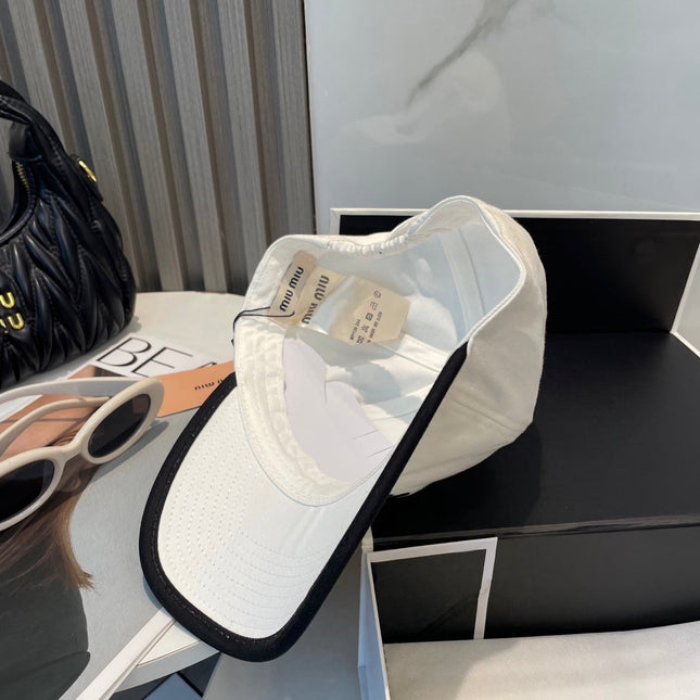 MIUMIU BASEBALL CAP IN WHITE AND BLACK FABRIC STYLE 1