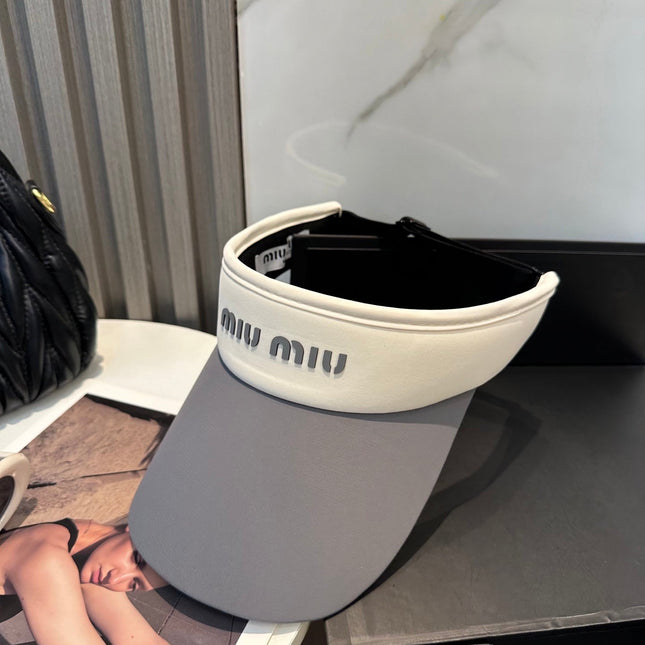 MIUMIU SPORT VISOR CAP IN GRAY MIX WHITE FABRIC