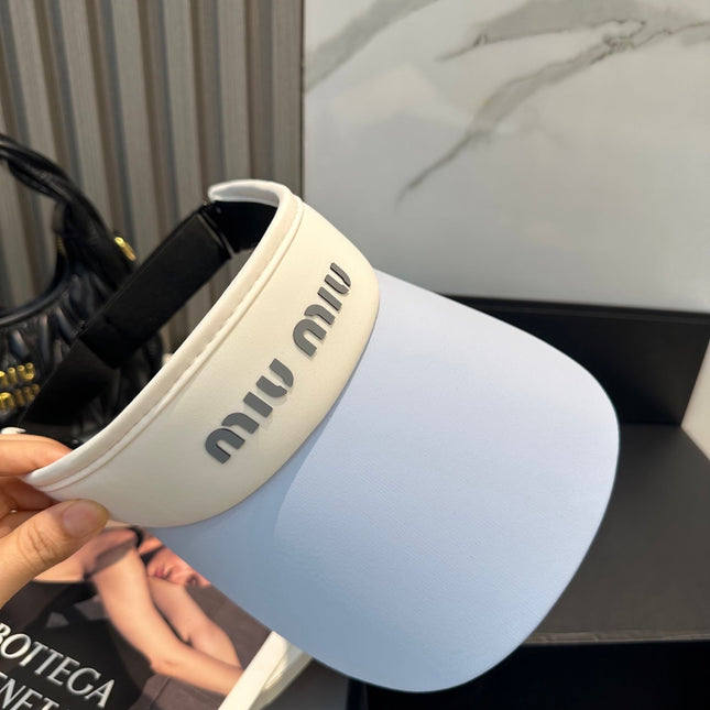 MIUMIU SPORT VISOR CAP IN PASTEL BLUE MIX WHITE FABRIC