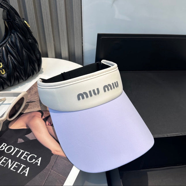 MIUMIU SPORT VISOR CAP IN PASTEL PURPLE MIX WHITE FABRIC