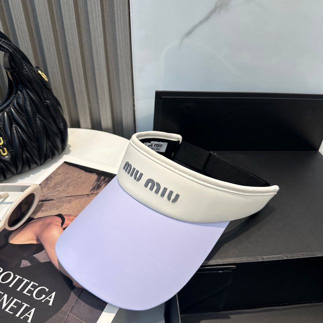 MIUMIU SPORT VISOR CAP IN PASTEL PURPLE MIX WHITE FABRIC