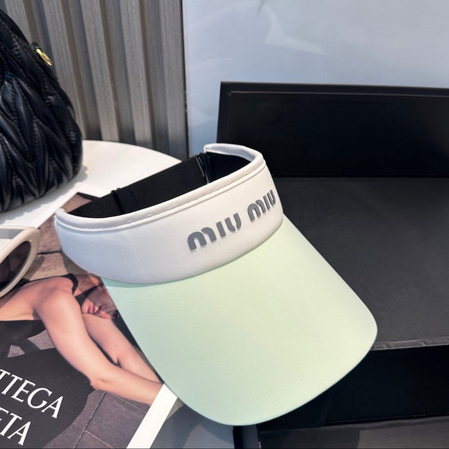 MIUMIU SPORT VISOR CAP IN PASTEL GREEN MIX WHITE FABRIC