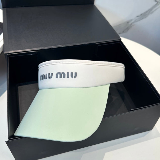 MIUMIU SPORT VISOR CAP IN PASTEL GREEN MIX WHITE FABRIC