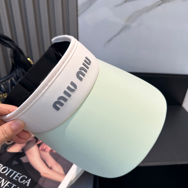 MIUMIU SPORT VISOR CAP IN PASTEL GREEN MIX WHITE FABRIC