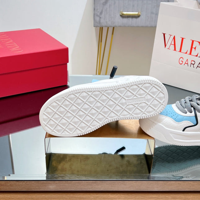VALENTINO 25S GARAVANI ONE STUD XL PLATFORM SNEAKERS IN WHITE MIX BLUE LAMBSKIN STYLE 6