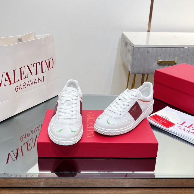 VALENTINO 25S UPVILLAGE SNEAKERS IN WHITE MIX RED LAMBSKIN