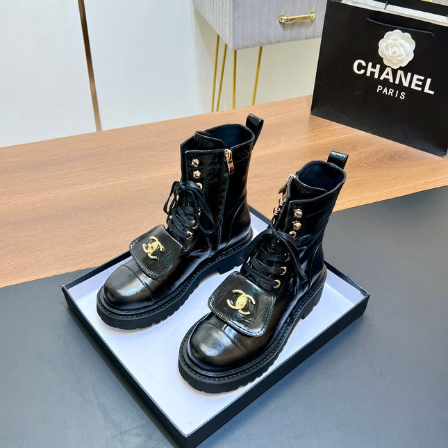 CHANEL 25S HIGH ANKLE BOOTS WITH ZIPPER IN BLACK FULL CALFSKIN GOLD HARDWARE