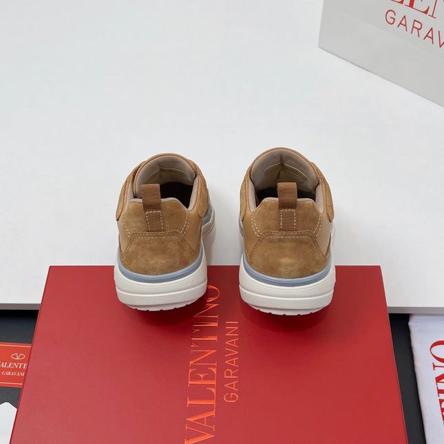 VALENTINO 25S RUNBOOT SNEAKERS IN BROWN SUEDE AND LAMBSKIN
