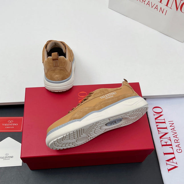 VALENTINO 25S RUNBOOT SNEAKERS IN BROWN SUEDE AND LAMBSKIN