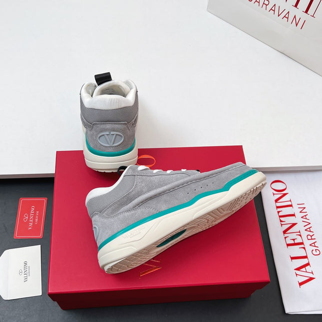 VALENTINO 25S RUNBOOT SNEAKERS IN GREY MIX TEAL BLUE LAMBSKIN