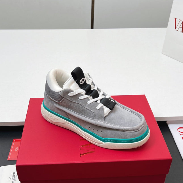 VALENTINO 25S RUNBOOT SNEAKERS IN GREY MIX TEAL BLUE LAMBSKIN