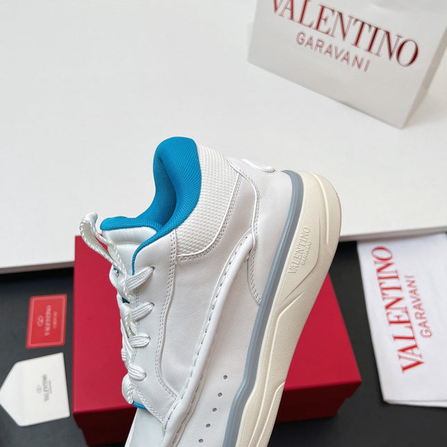 VALENTINO 25S RUNBOOT SNEAKERS IN WHITE MIX BLUE LAMBSKIN