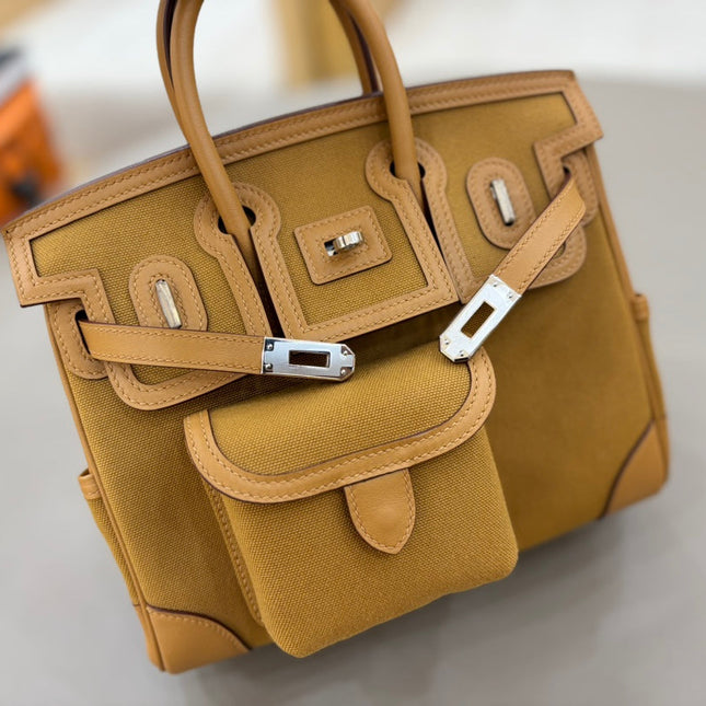HM 25S BIRKIN CARGO 25 CM IN CARAMEL BROWN CANVAS AND SWIFT WITH SILVER HARDWARE