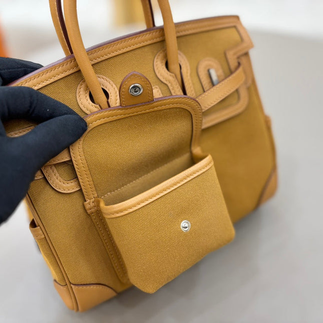 HM 25S BIRKIN CARGO 25 CM IN CARAMEL BROWN CANVAS AND SWIFT WITH SILVER HARDWARE