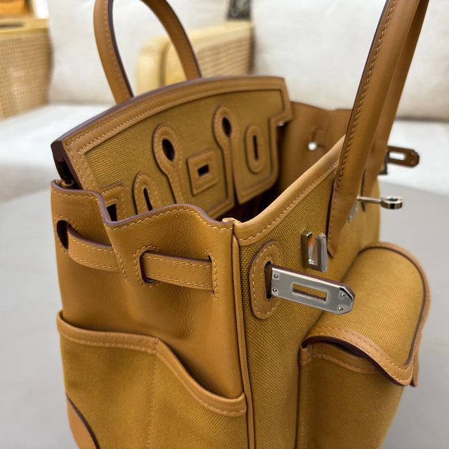 HM 25S BIRKIN CARGO 25 CM IN CARAMEL BROWN CANVAS AND SWIFT WITH SILVER HARDWARE