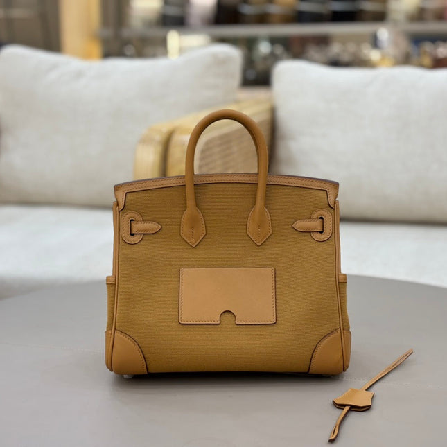 HM 25S BIRKIN CARGO 25 CM IN CARAMEL BROWN CANVAS AND SWIFT WITH SILVER HARDWARE