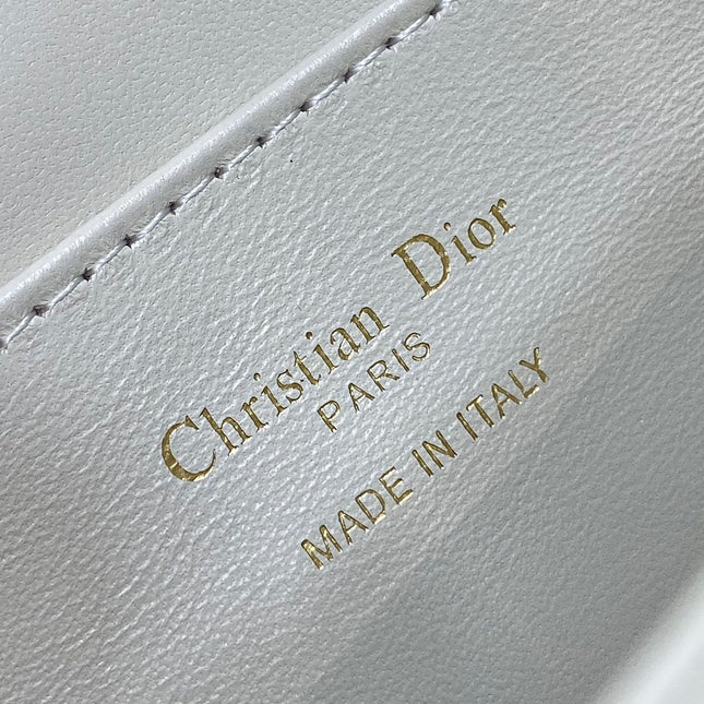 MINI 18 FLAP BAG IN WHITE LAMBSKIN WITH GOLD RHINSTONES