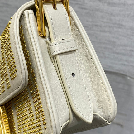 MINI 18 FLAP BAG IN WHITE LAMBSKIN WITH GOLD RHINSTONES