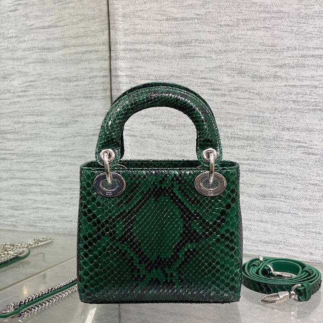 MINI 17 LADY BAG IN GREEN FOREST MIX BLACK SNAKESKIN PATTERN LAMBSKIN