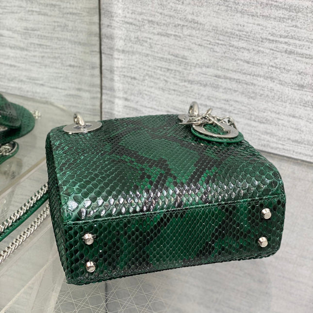 MINI 17 LADY BAG IN GREEN FOREST MIX BLACK SNAKESKIN PATTERN LAMBSKIN