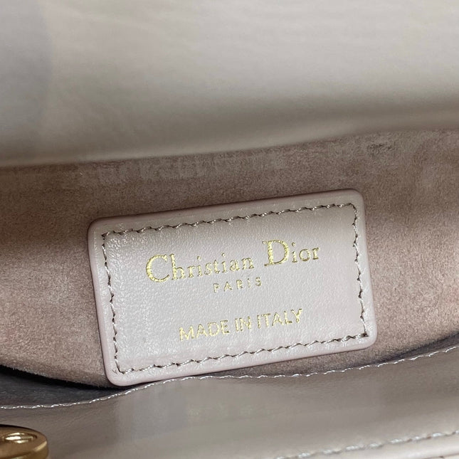 DIOR 25S MINI LADY DIOR BAG 17 IN PINK CALFSKIN CHARM CRYSTAL EMBELLISHMENTS