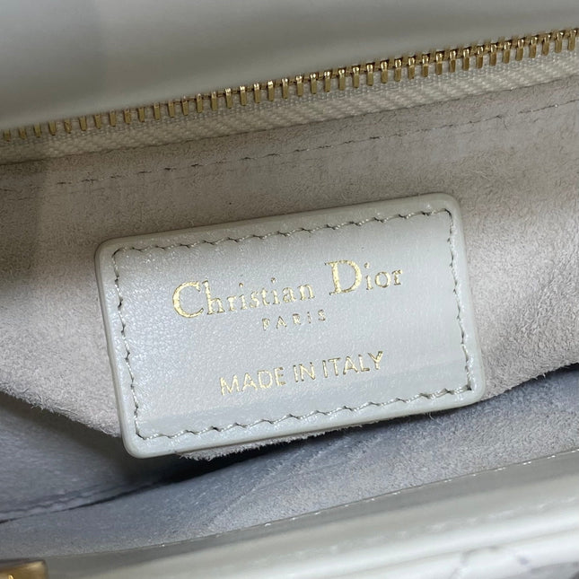 DIOR 25S MINI LADY DIOR BAG 17 IN IVORY CALFSKIN CHARM CRYSTAL EMBELLISHMENTS