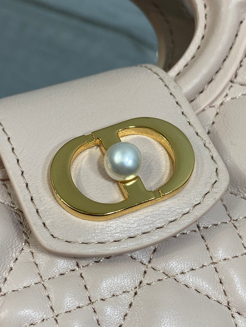DIOR 25S JOLIE TOP HANDLE MINI BAG 18 IN BABY PINK CALFSKIN GOLD HARDWARE