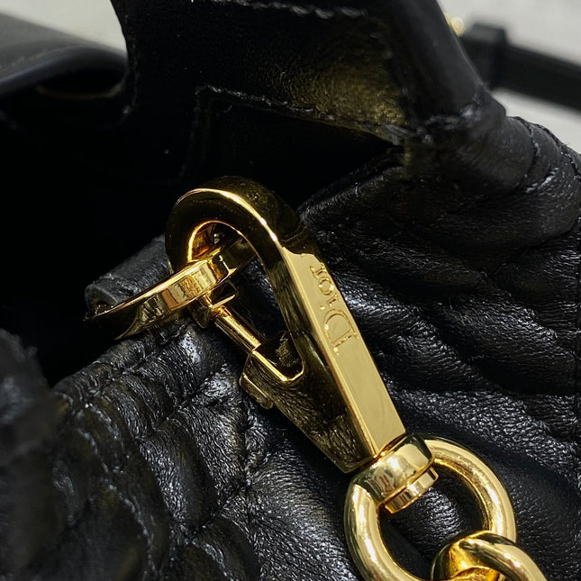 DIOR 25S JOLIE TOP HANDLE MINI BAG 18 IN BLACK CALFSKIN GOLD HARDWARE