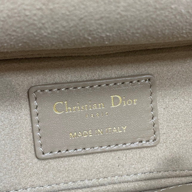 DIOR 25S SMALL LADY D‑JOY BAG 19 IN DARK BEIGE CANNAGE CALFSKIN GOLD HARDWARE