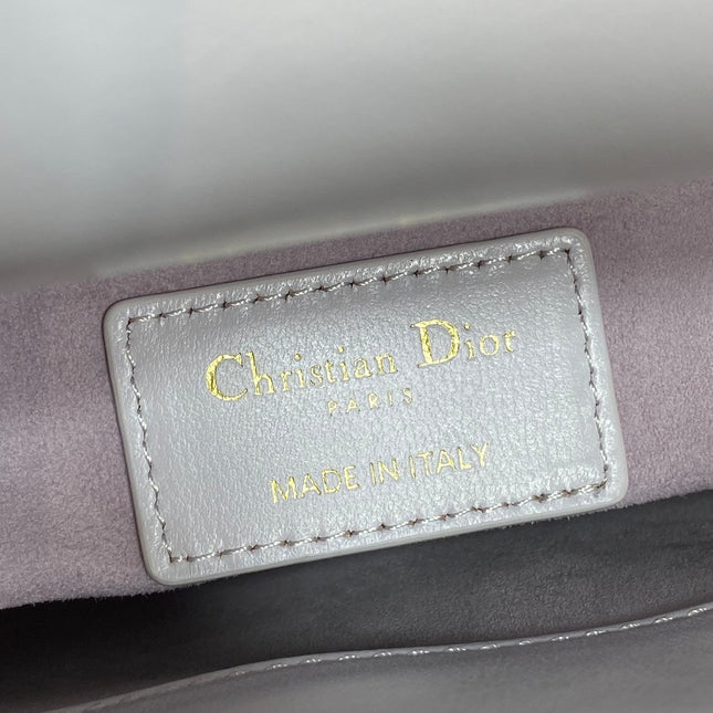 DIOR 25S MINI LADY DIOR BAG 17 IN LILAC CALFSKIN CHARM CRYSTAL EMBELLISHMENTS