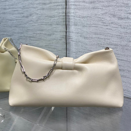 DIOR 26S BOW BAG 30 IN WHITE LAMBSKIN